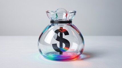 Transparent Money Bag with Rainbow Base and Dollar Sign