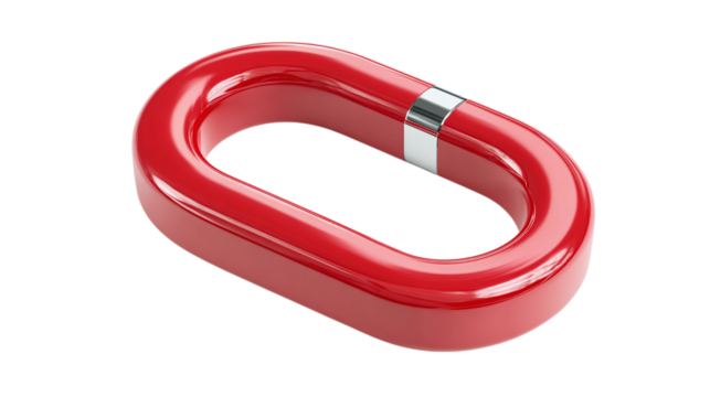 3D red magnet icon in cartoon plastic style, attraction and magnetism concept, isolated on transparent background 