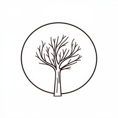Obraz premium Line art illustration of a bare tree within a circular frame 