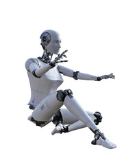 Intelligenza artificiale robot computer umanoide donna su fondo trasparente	