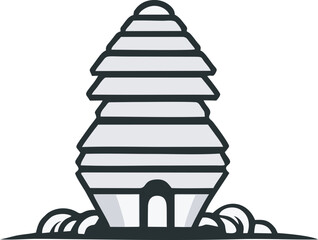 A simple line art icon of a modern beehive or insect house, featuring clear, minimalist forms. Ideal for nature, ecology, gardening, or apiary-related design elements.