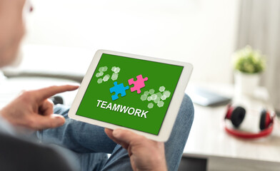 Teamwork concept on a tablet