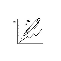 Graph with pen icon in black line style