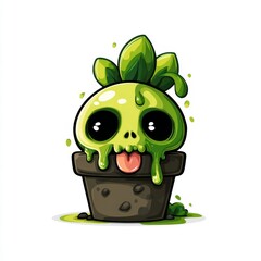 Cute Zombie Plant Cartoon with Green Slime and Funny Face