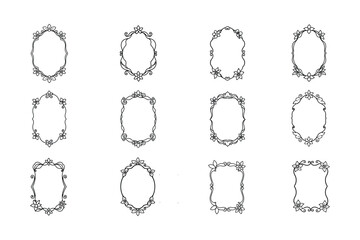 Elegant Ornate Floral Decorative Frames and Borders in Vintage Style Vector Illustration