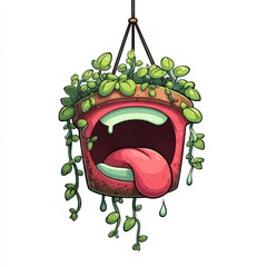 Cute Zombie Plant Cartoon with Green Slime and Funny Face