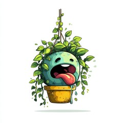 Cute Zombie Plant Cartoon with Green Slime and Funny Face
