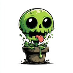 Cute Zombie Plant Cartoon with Green Slime and Funny Face
