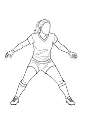 Obraz premium Female soccer goalkeeper ready in defensive stance line art