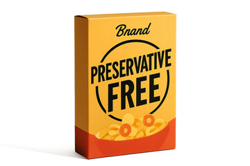 Bright cereal box with bold preservative free label isolated on transparent background, preservative free