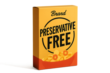 Bright cereal box with bold preservative free label isolated on transparent background, preservative free