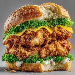 Oversized Fried Chicken Sandwich with Cheese and Lettuce