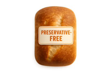 Loaf of bread with bold preservative free sticker on surface on transparent background, preservative free