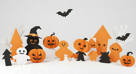 Halloween Decorations: A whimsical assortment of Halloween decorations, including pumpkins, bats, and spooky creatures. evokes the spirit of the holiday.