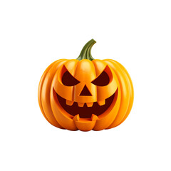 Fototapeta premium Spooky Halloween pumpkin lantern with a carved, scary face, an autumn symbol of the October holiday celebration