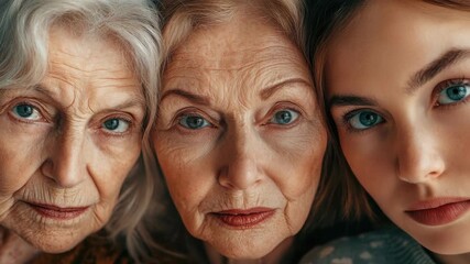 Four women of different ages share a moment of intimate connection, reflecting the beauty and diversity of human relationships over time.