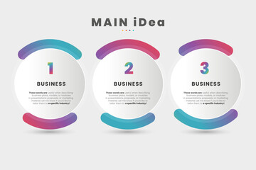 The infographic features a sleek, connected design with three circular sections. Each circle highlights a numbered three steps options of planing concept banners