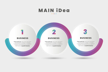 The three steps of Infographics steps business template. 3 Modern options of planing concept banners with gradient style of stoked circles buttons