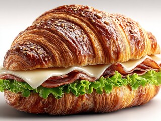 Ham and Cheese Croissant Sandwich with Lettuce