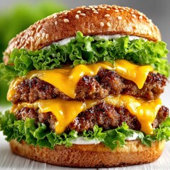 Double Cheeseburger with Lettuce and Sesame Seed Bun