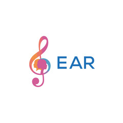 Fototapeta premium EAR “Creative music logo with human silhouettes and treble clef in gradient colors, EAR Later Logo, modern artistic design isolated on white background” 