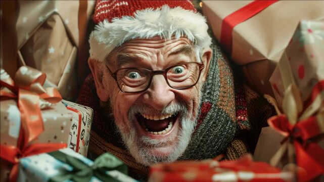 Angry man in santa hat and sweater