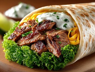 Delicious Beef Burrito with Fresh Ingredients and Creamy Sauce