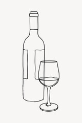 Wine bottle, beverage line art illustration