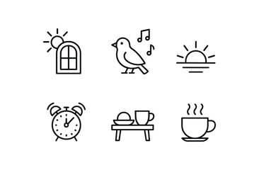 stroke icon mono icons style isolated morning birdsong sunrise breakfast table steaming tea