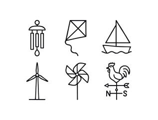 stroke icon mono icons style isolated wind kite sailboat wind turbine pinwheel weather vane