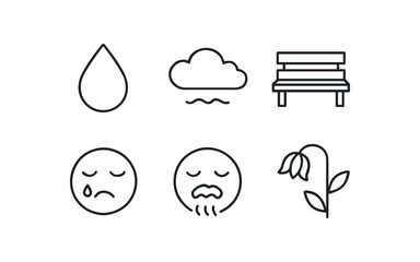 stroke icon mono icons style isolated tear drop dusk lonely bench heavy sigh quiet sob withe bloom