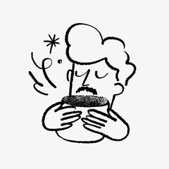 Man drinking coffee sketchy character doodle illustration