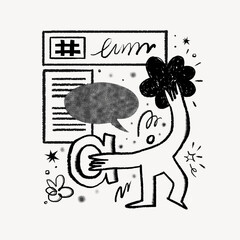 Content reviewer conceptual sketchy doodle character illustration