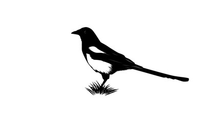 Oriental Magpie bird, black isolated silhouette