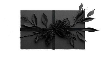 Elegant black gift card with floral decoration. In an inspiring artistic style. Transparent background.