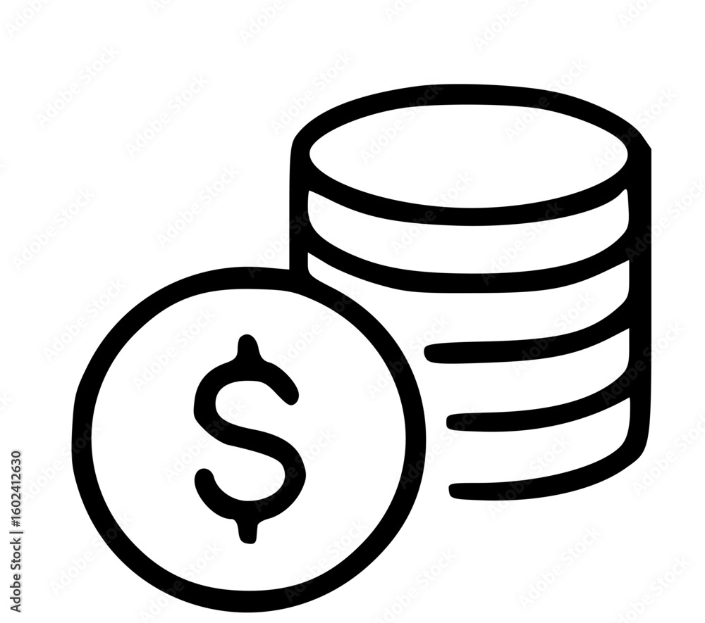Poster simple illustration of a stack of coins with a single coin featuring a dollar sign.