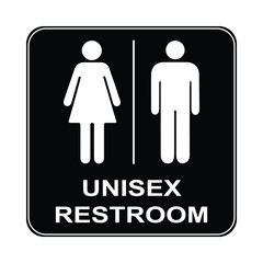 unisex restroom sign vector with male and female symbols and bold text