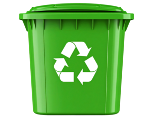  3D Recycling Bin Icon with Lid and Green Arrows, isolated on transparent background PNG