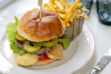 Hamburger artisanal avec frites française
