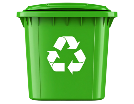  3D Recycling Bin Icon with Lid and Green Arrows, isolated on transparent background PNG