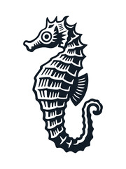 Seahorse engraving bold black silhouette vector illustration   © Victoria
