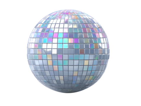 3D disco ball icon in cartoon plastic style, party and dance theme, isolated on transparent background 