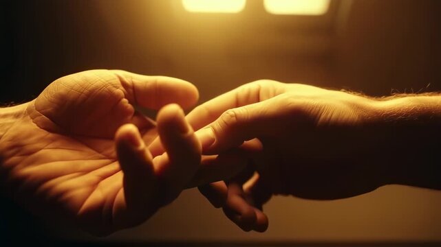 Two hands gently touching