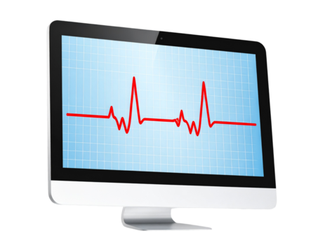  3D Heart Rate Monitor Icon with Pulsing Graph, isolated on transparent background PNG 