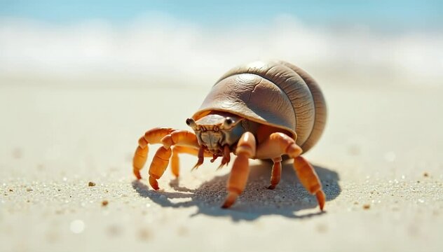Hermit crab hiding in spiral shell