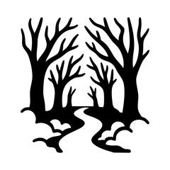 Obraz premium Dark creepy forest with bare trees