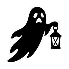 Obraz premium Scary ghost holding lantern silhouette icon