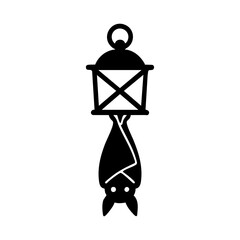 Hanging bat on Halloween lantern icon