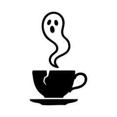 Cracked teacup with ghostly steam rising