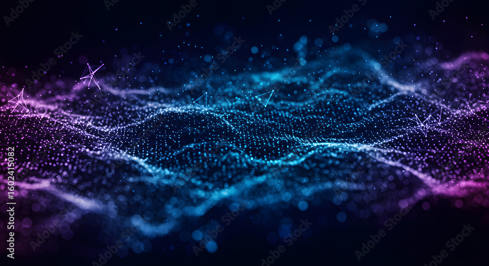 Poster abstract digital wave: a captivating visual of a digital wave, shimmering with vibrant hues of cyan 